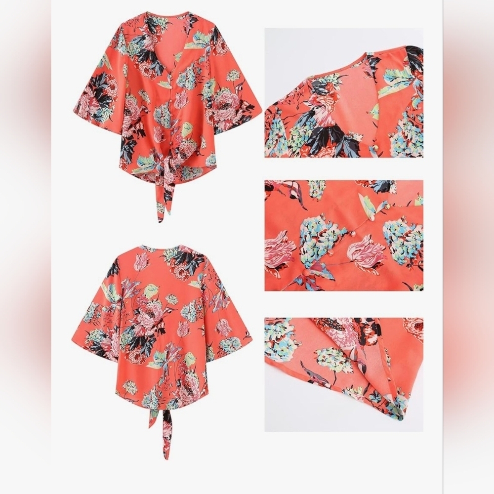Tie Knot, Button Down Floral Blouse #1036 - Picture 6 of 11